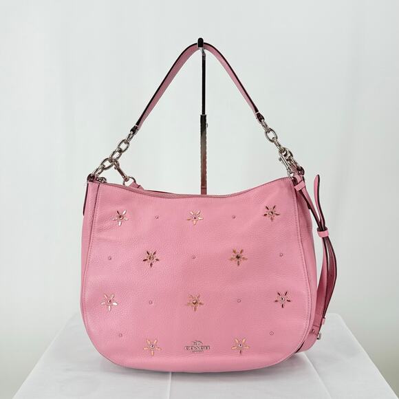 Coach Elle Hobo with Allover Studs Tulip Pale Orchid Pebble Leather Bag F73208 - Picture 1 of 12